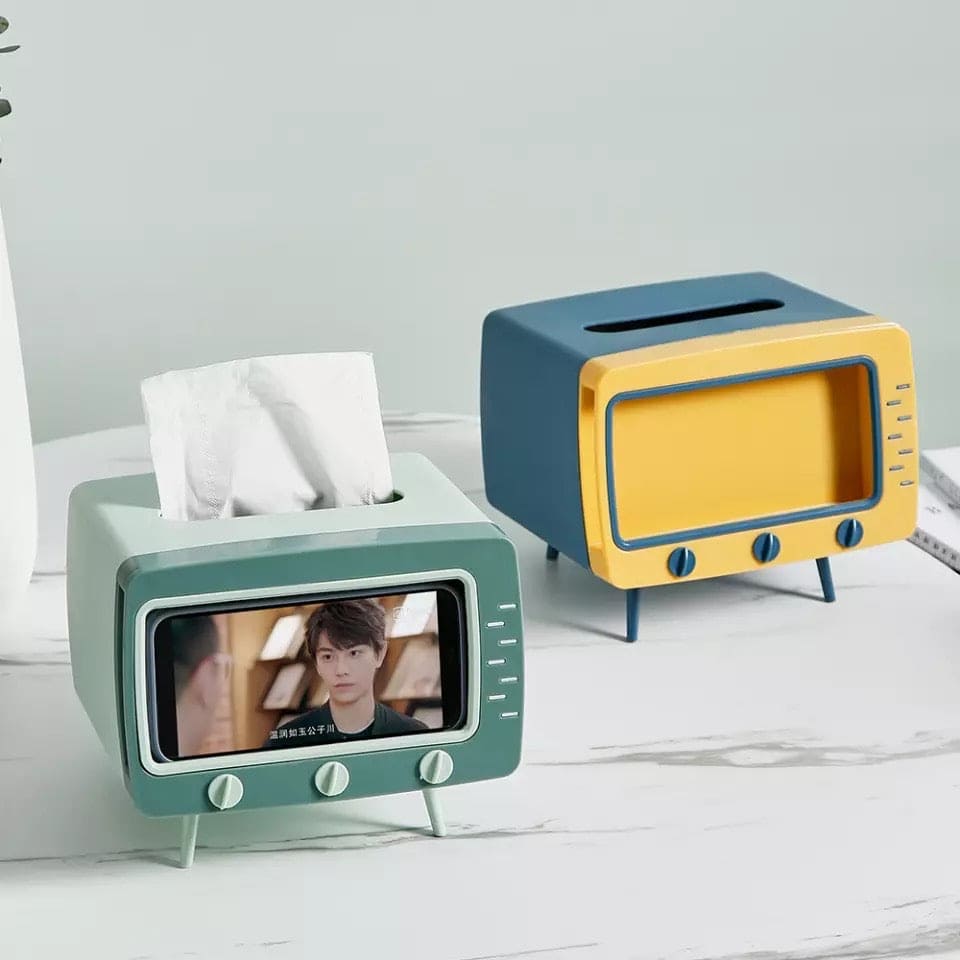 Creative 2 In 1 TV Shape Tissue Box, Desktop Paper Holder, Dispenser Storage Napkin Case, Mobile Phone Holder Organizer Creative 2 In 1 TV Shape Tissue Box, Desktop Paper Holder, Dispenser Storage Napkin Case, Mobile Phone Holder Organizer